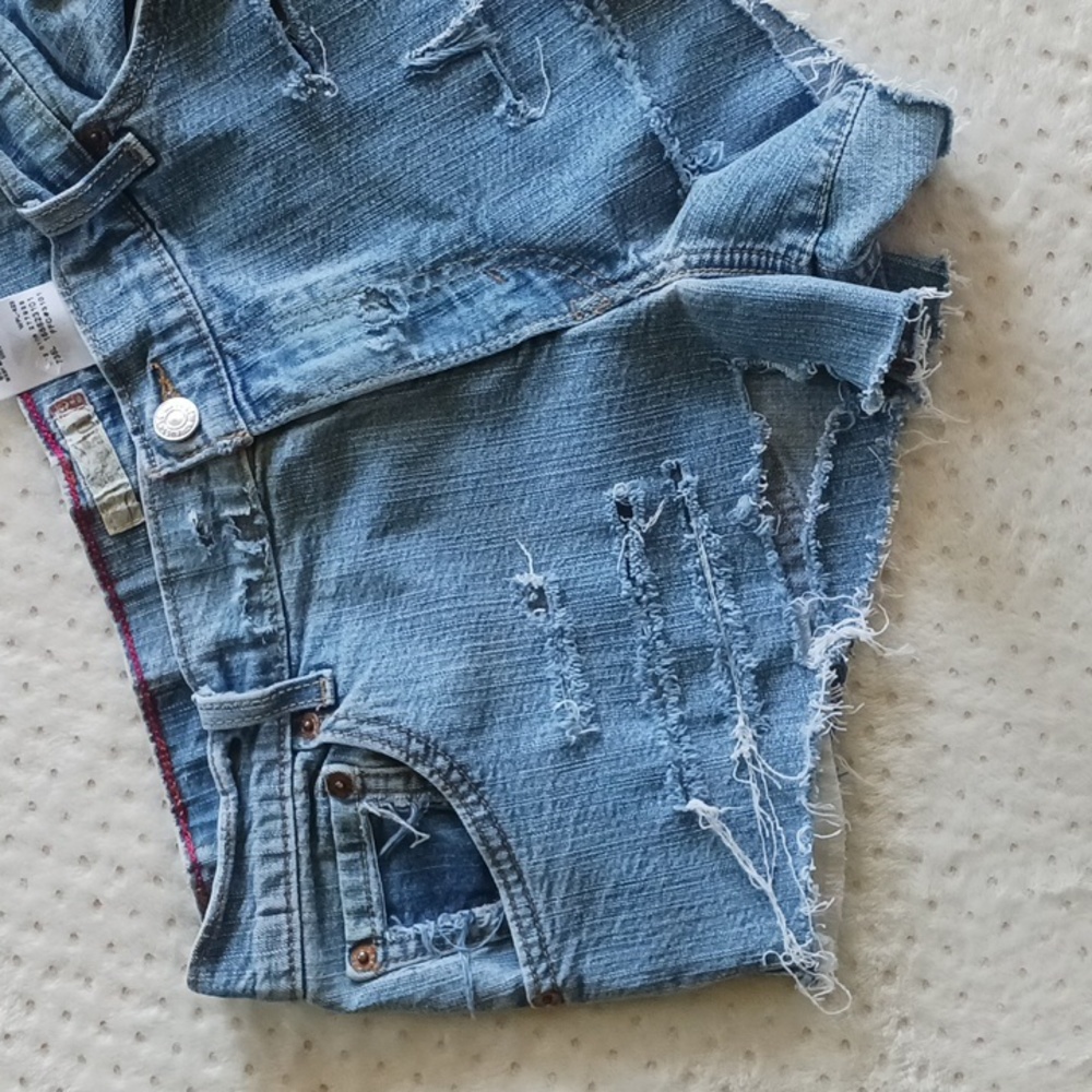 Levi cut off jean shorts. Distressed customized  unique one of a kind - Picture 8 of 15